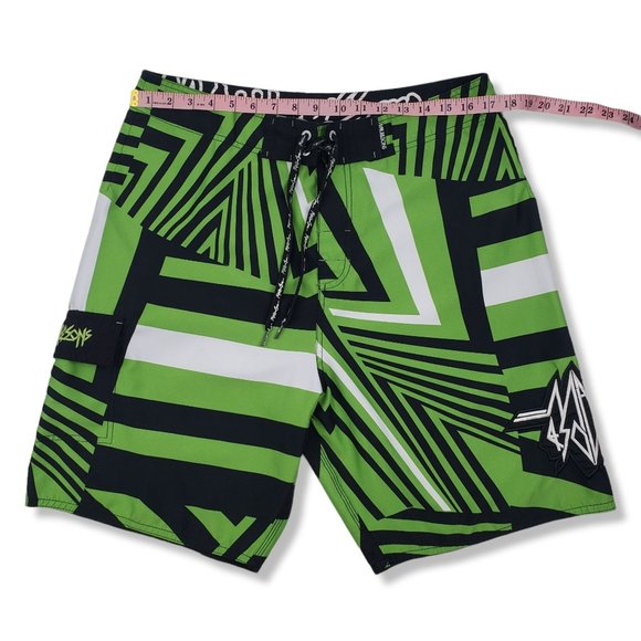 Maui and Sons Mens Surf Board Shorts Green Black Geo Print Size 34 - Picture 11 of 13